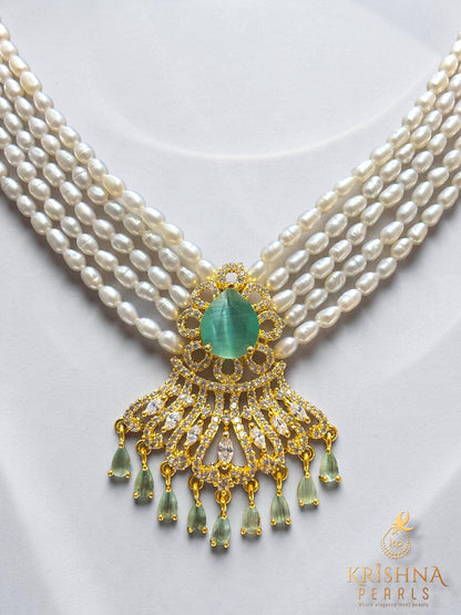 Authentic Pearls Five Layers Mint Blue Quartz Studded Necklace Set