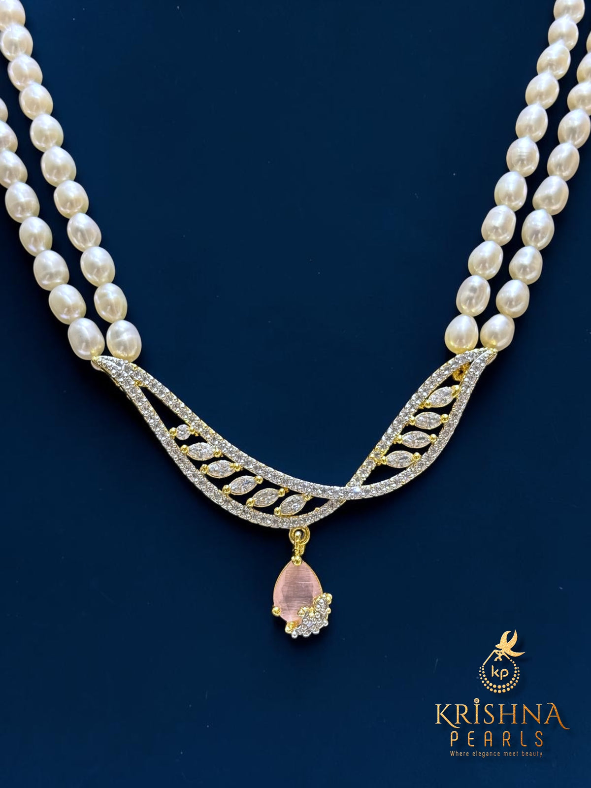 Classy DropCut Ruby Studded Pearls Necklace Set