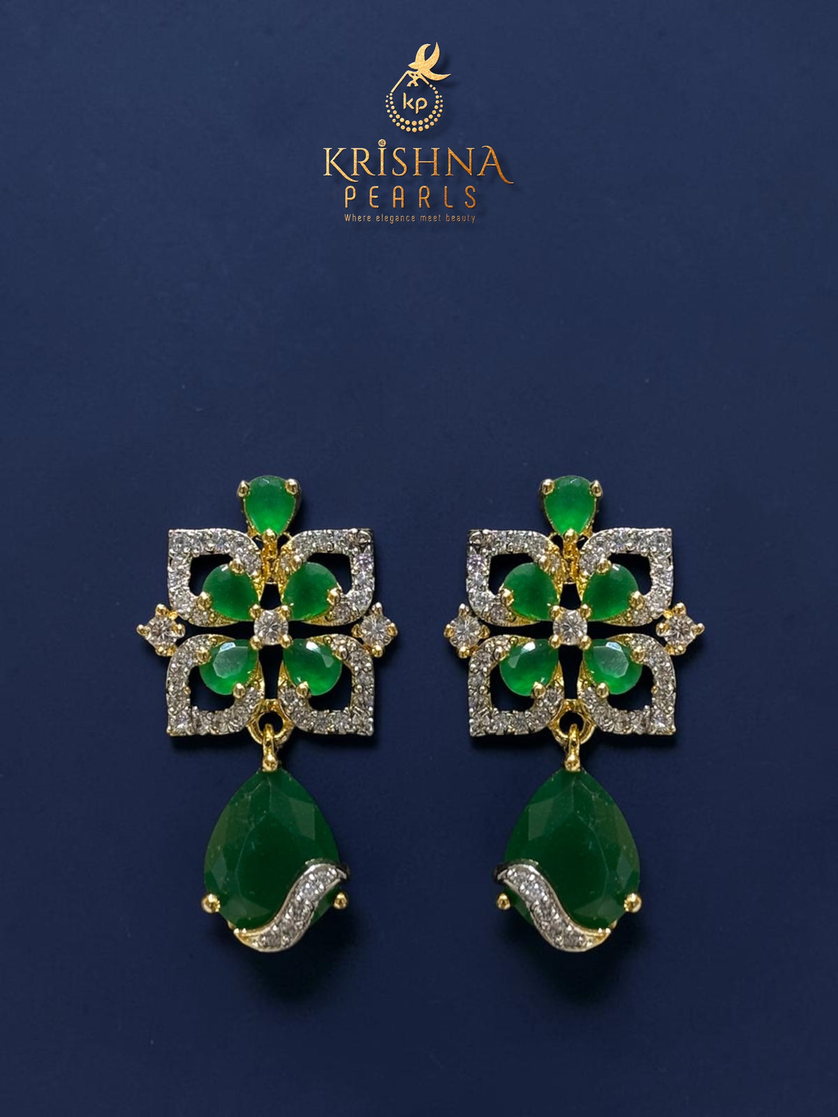 Designer Three Row Choker Green Pendant Set