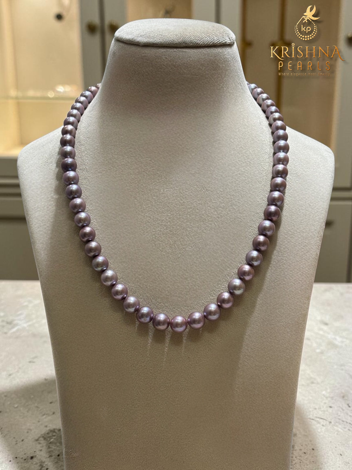 Lavish Lavender Mist 10 MM Pearls Necklace (AAA)