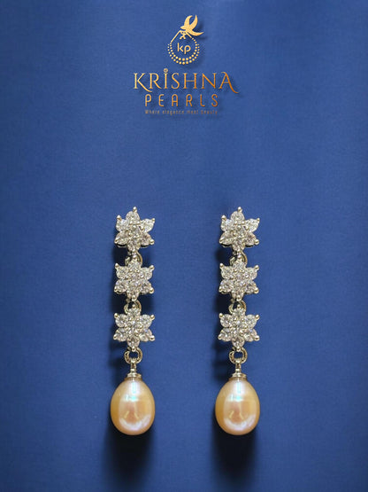 Diamonds Studded Pink Pearls Droplets Necklace Set AAA