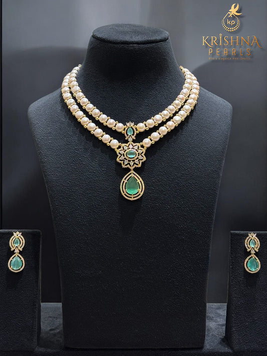Button Pearl & Blue Quartz Necklace Set