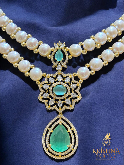 Button Pearl & Blue Quartz Necklace Set
