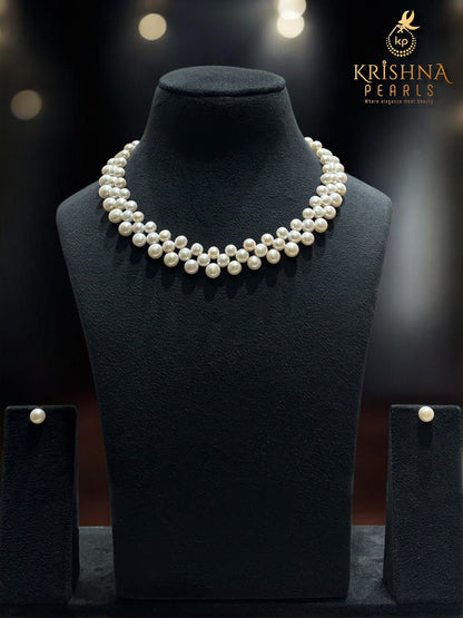 Classy White Button Pearls Necklace Set AAA Quality