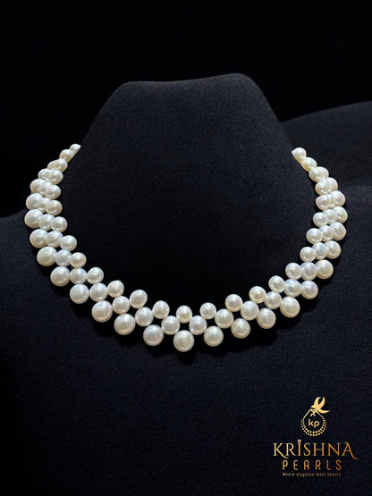 Classy White Button Pearls Necklace Set AAA Quality