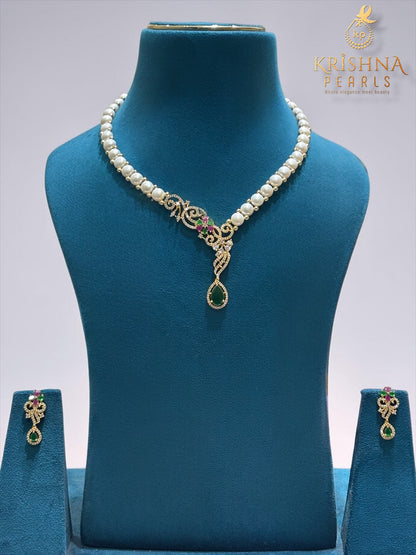 Button Pearl & Ruby Necklace Set