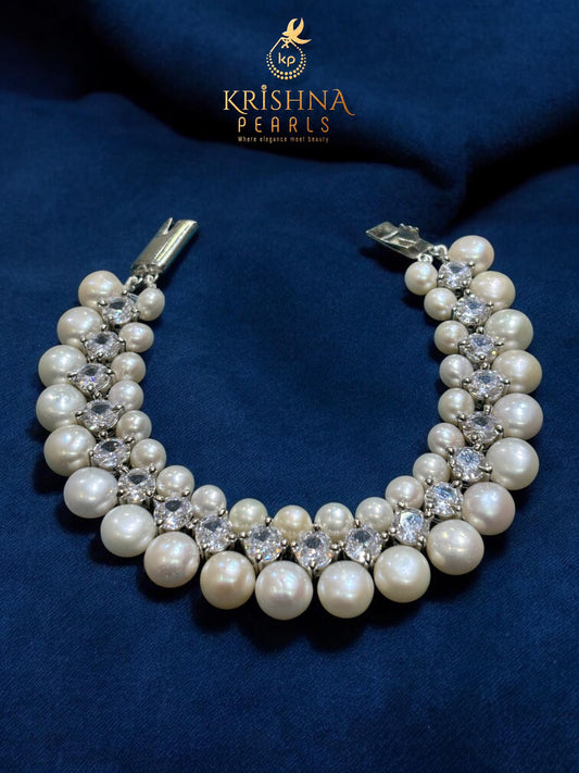Exclusive Diamond Studded Button Pearls Bracelet