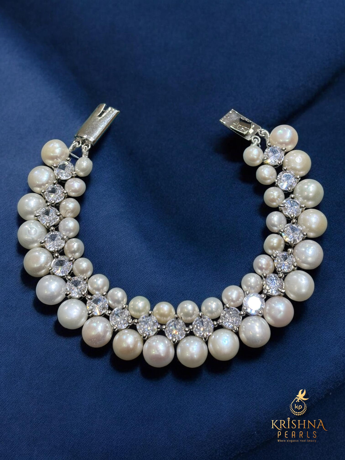 Exclusive Diamond Studded Button Pearls Bracelet