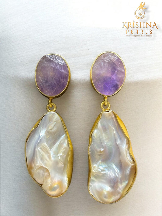 Amethyst Stone Studded With Baroque Pearl Hangings
