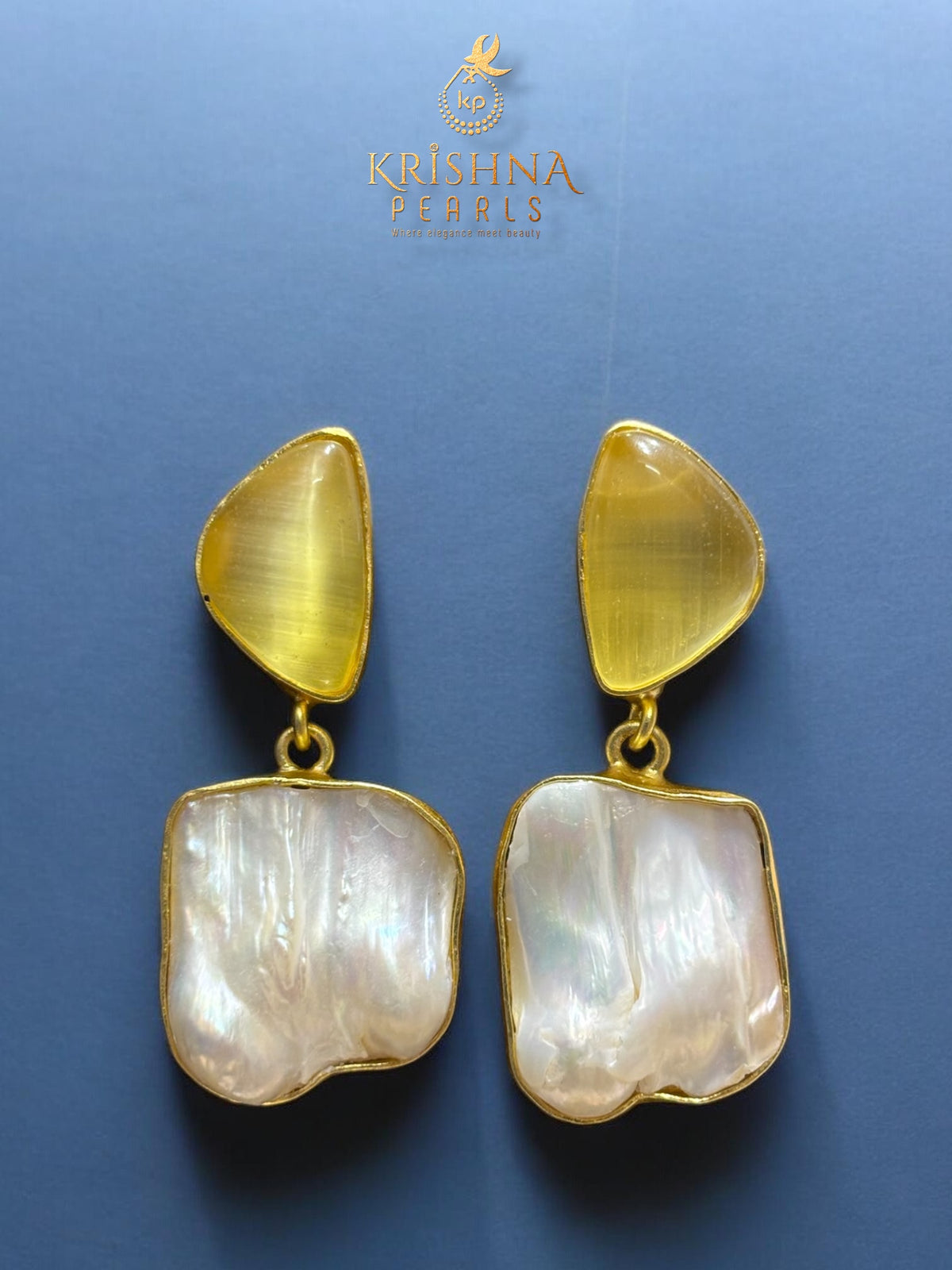 Citrine Stone Studded With Baroque Pearl Hangings