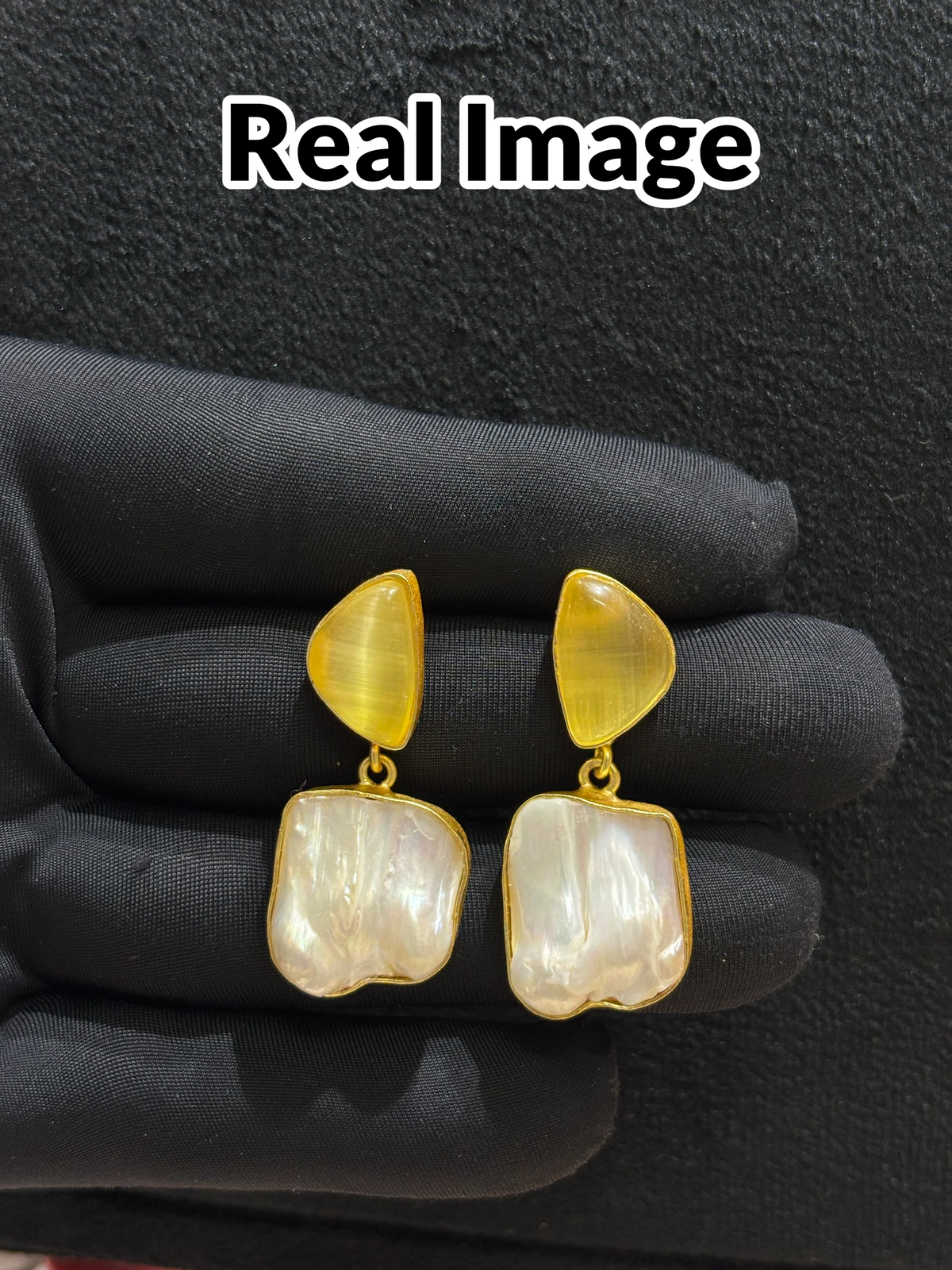 Citrine Stone Studded With Baroque Pearl Hangings