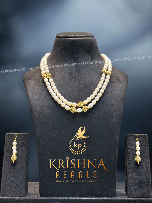 Go Green with Leaf Pattern made in 92.5 Silver Beads With Fresh Water Natural Pearls Necklace