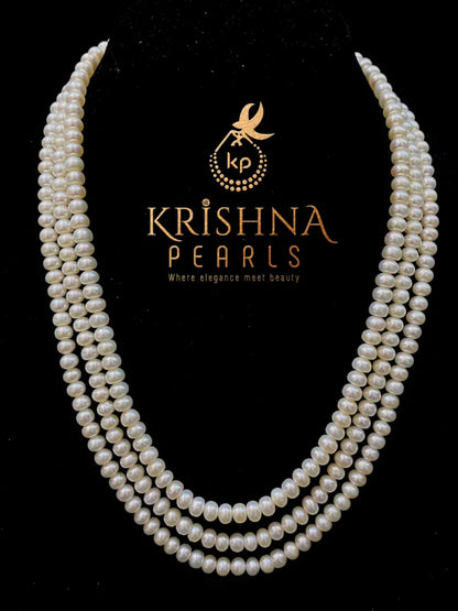 Simple Pearl Set Three Line Half Round Shape