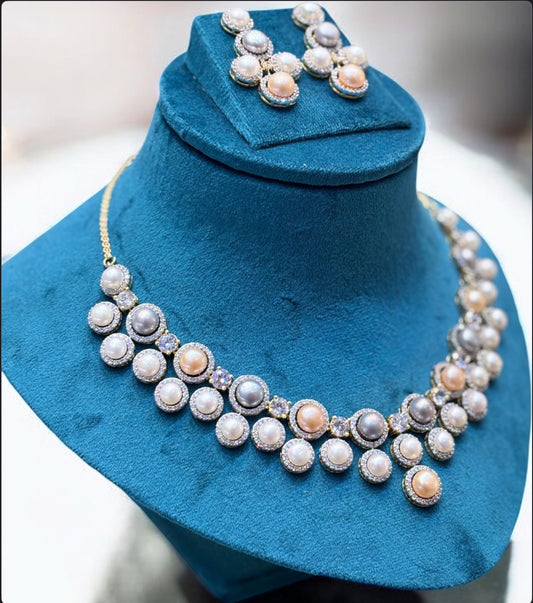 Exquisite Luxurious Multi-Color Freshwater Pearl Necklace Set | Authentic Hyderabadi Pearls by Sri Krishna Pearls