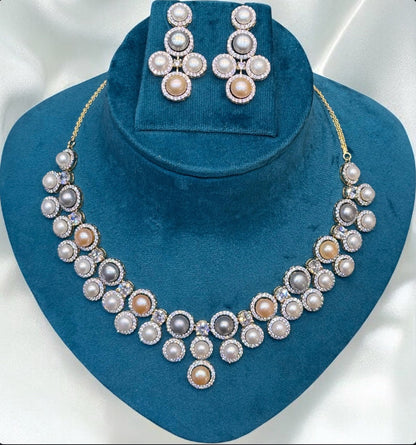 Exquisite Luxurious Multi-Color Freshwater Pearl Necklace Set | Authentic Hyderabadi Pearls by Sri Krishna Pearls