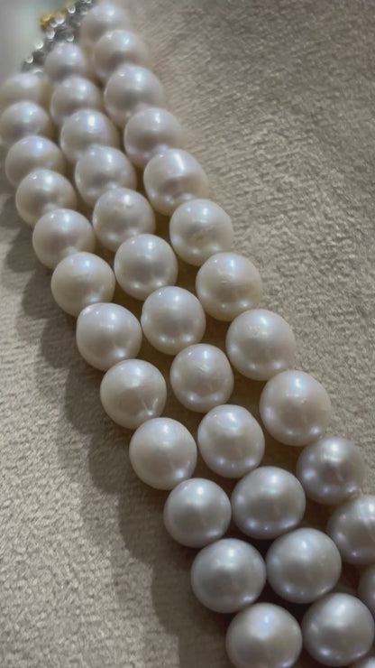White & Grey Pearls Three layer Necklace Set