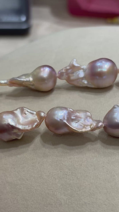 Lustrous Pink Hues Baroque Pearls Necklace Set With Bracelet - Premium Quality with No Spots/Groves