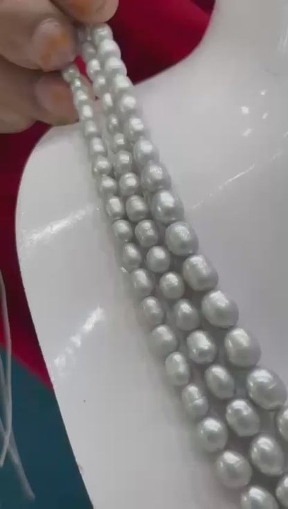 Grey Triple Layer Gradation Pearls Necklace