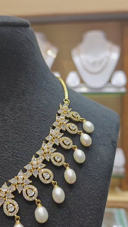 Designer Diamond CZ & Pearls  Necklace Set