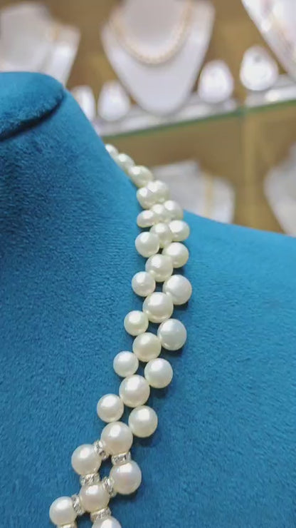 Woven Pearl Necklace & Raindrop Earring Set | Sri Krishna Pearls