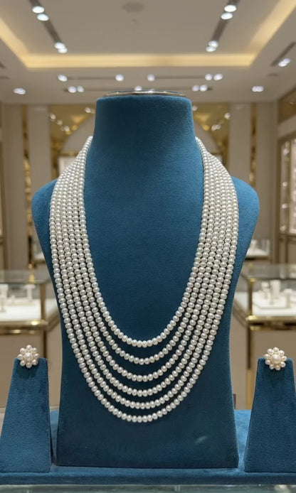 Royal Six Layers Premium Pearls Long Necklace Set