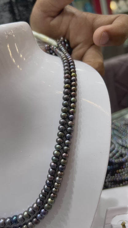 Gradient Pearls Necklace Black Hues Two Layers