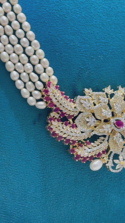 Sri Krishna Heirloom Pearl & Peacock Pendant Necklace Set