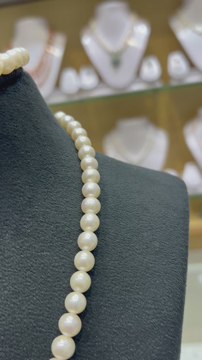 Luxurious Lustrous Round Pearls 8MM with Bracelet Earrings Combo Necklace