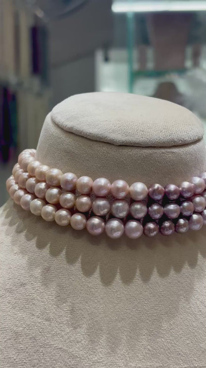 Round Pink Pearls 7-8 MM Choker Set