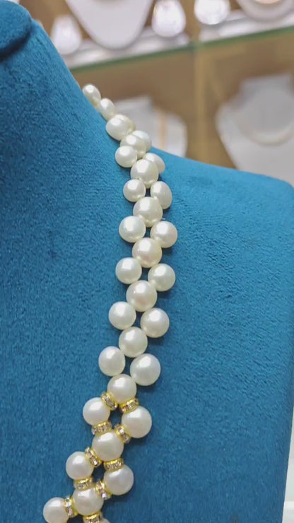 Vintage-Inspired Woven Pearl Collar Necklace & Teardrop Earrings Set – Bridal Jewelry
