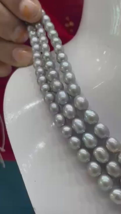 Grey Triple Layer Gradation Pearls Necklace