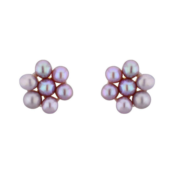 Simple Flower Pearl Studs Dark Pink