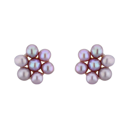 Simple Flower Pearl Studs Dark Pink