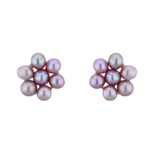 Simple Flower Pearl Studs Dark Pink