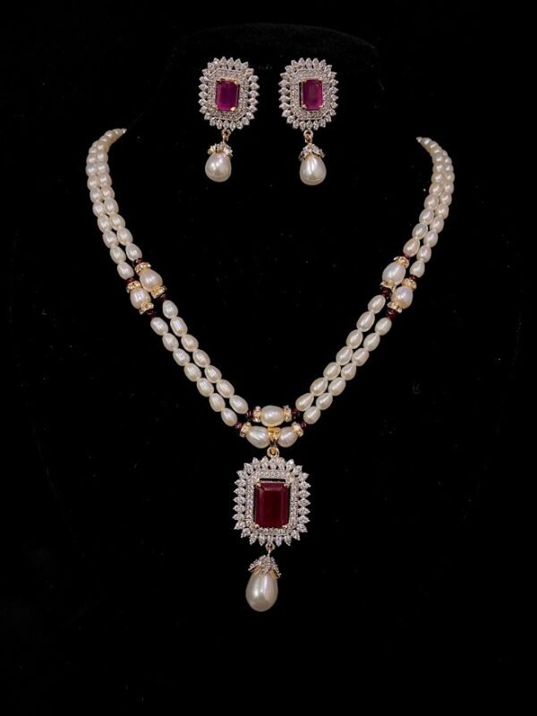 Classy Oval Pearl Double Line Set