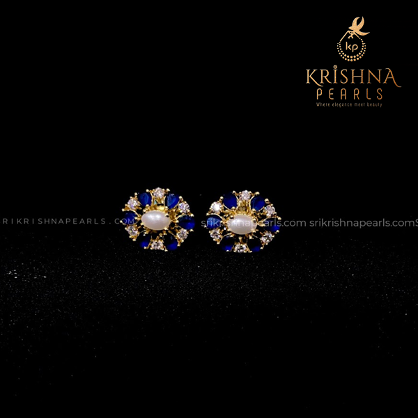Blue Sapphire And Pearl Studs